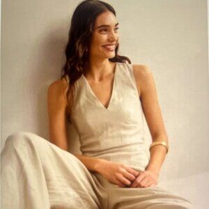 Boden Tan Sleeveless Jumpsuit with Wide-Leg Design
